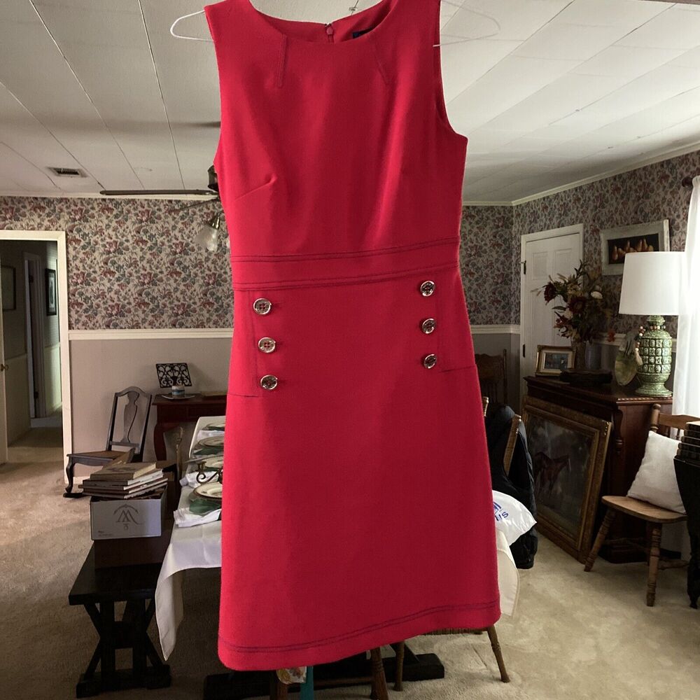 Tommy Hilfiger Sheath Stretch Dress Womens Size 2 - Red Sleeveless Knee Length